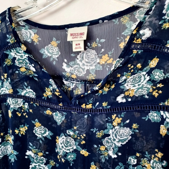 Mossimo Supply Co Semi sheer blue floral tunic Med Cottagecore Fairy Flowy Airy - Picture 3 of 11